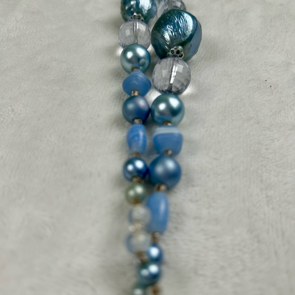 Mid Century Modern Necklace Double Strand Japan Blue Pearls - Picture 10 of 11